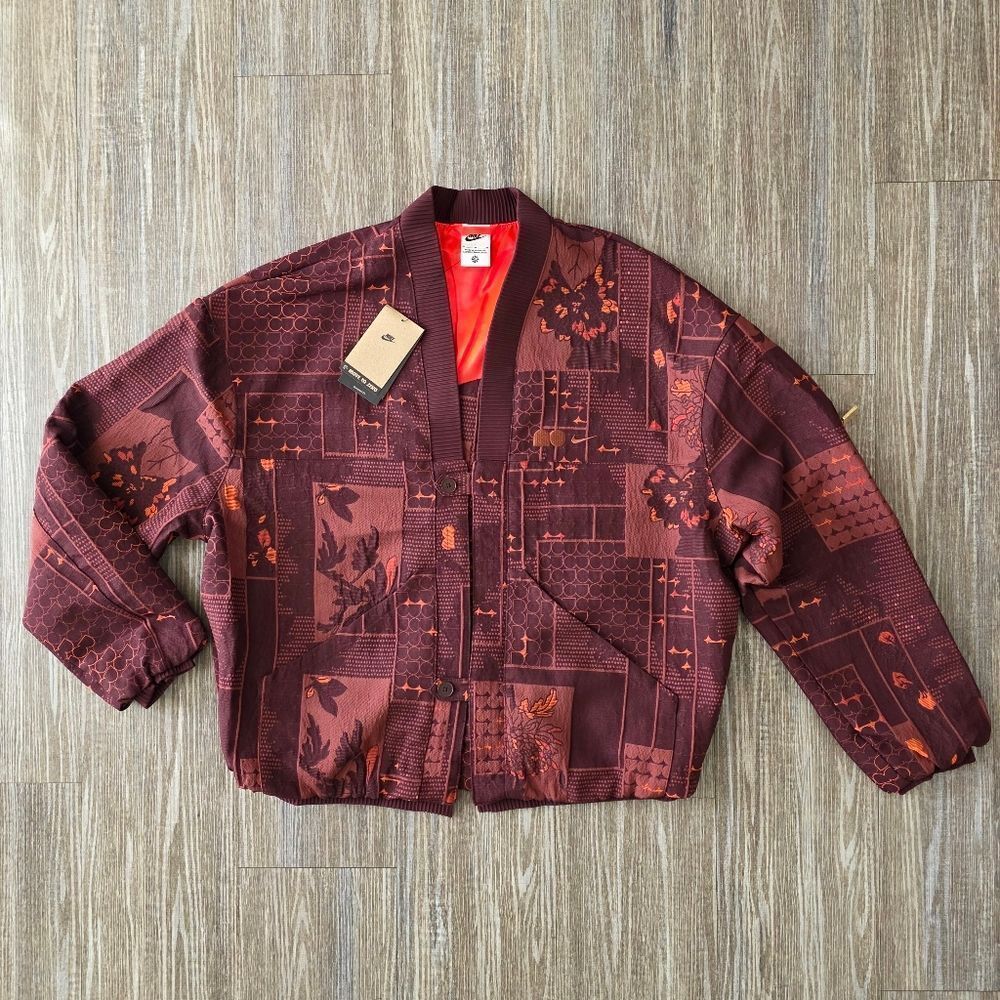 Nike Naomi Osaka Jacquard Jacket Burgundy Floral Gold Women's Medium FV7795-652 - Picture 2 of 13